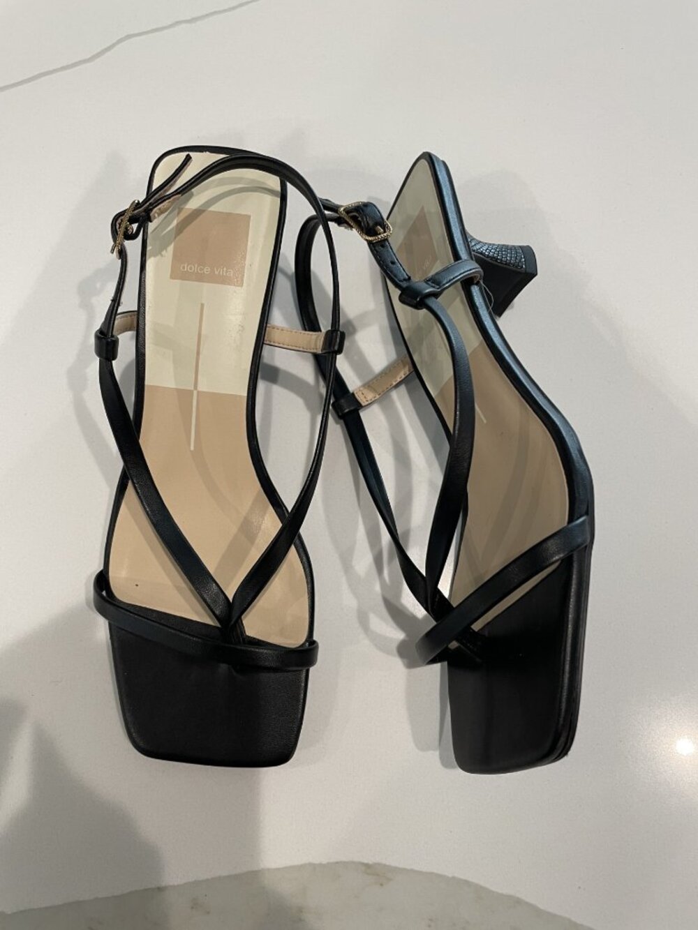 Dolce Vita Black Minimalist Strappy Sandals - Size 8 - 1.5" kitten heels